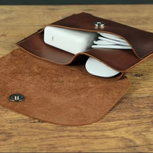 Custom Genuine Leather Travel Tech case Electronic Accessories Digital Accessory Storage Bag Card Passport Holder Organizer case