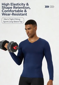 Custom Men's Gym Performance Shirt Manufacturer Compression Fitness Apparel Premium Cotton <b>Polyester</b> Embroidery Custom Branding - Product Image 2