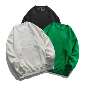Sweat-shirt à col rond à manches longues en coton 100% 380G avec logo personnalisé en gros pour hommes - Product Image 1