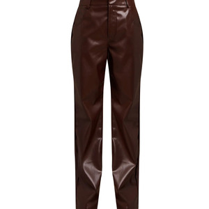 2026 Trendy Women's High Waist Straight Leg PU Leather <b>Pants</b> Solid Color Casual Autumn Full Length Zipper Fly Trousers <b>Pants</b> - Product Image 3