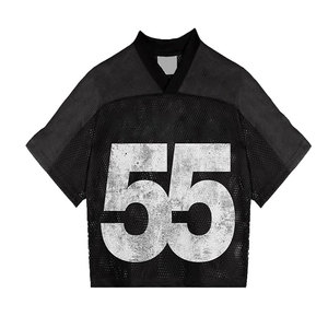 T-shirt court à col en V en maille noire pour homme, coupe classique, respirant, en polyester/coton, style urbain - Product Image 1