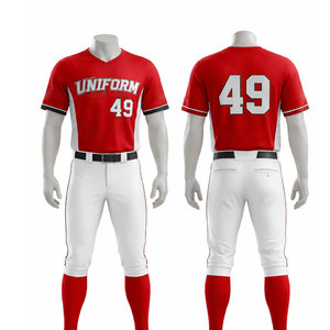 Red Baseball Uniform Set With <b>White</b> Pants And <b>Socks</b> Number 49 Silk Screen Printing Breathable Polyester For Adults <b>Men</b> - Product Image 1
