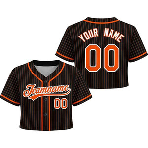 Maillot de baseball court personnalisé noir et orange pour femmes et filles – T-shirt d'équipe personnalisé avec nom, numéro, logo et rayures fines - Product Image 1