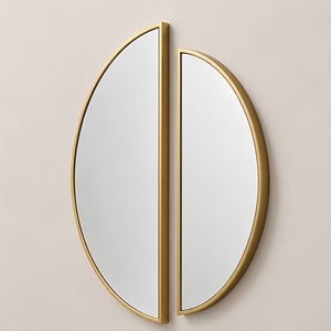 HALF MOON SPLIT <b>WALL</b> <b>MIRROR</b> Oval Split <b>Wall</b> <b>Mirror</b> Set Brass Frame Minimalist Decorative <b>Mirror</b> for Living Room Bedroom Entryway - Product Image 2