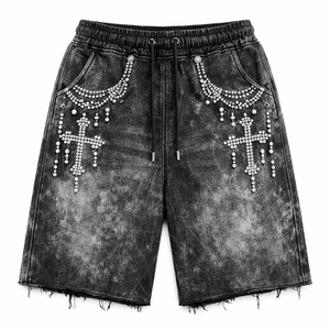 กางเกงขาสั้นผู้ชายสไตล์ฮิปฮอป ดีไซน์เนอร์สั่งทำพิเศษ ผ้าตาข่าย โพลีเอสเตอร์ ทรงตรง เอวกลาง ลุคสตรีทแวร์ ซักฟอกแบบดิสเทรส เหมาะสำหรับฤดูร้อน - Product Image 1