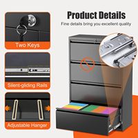 Armoire de classement latérale moderne en acier à 4 tiroirs avec serrure à clé, rangement de bureau durable pour l'école et la salle de sport, documents A4