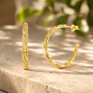Pendientes de Aro Valore Jewels de Plata de Ley 925 con Baño de Oro de 18K, Diseño Orgánico Texturizado de Corteza de Abedul, Estilo Bohemio, Regalo de Boda para Mujer - Product Image 3
