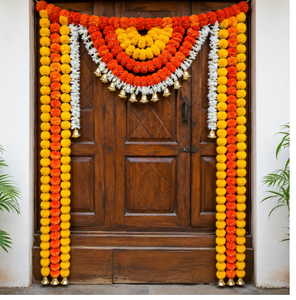 Traditional Indian Flower Toran Garland with Bells for Wedding Door Decor Outdoor Entryway Hanging Home Decor - Product Image 6