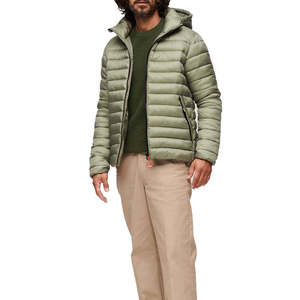 Veste matelassée à capuche pour homme, couleur vert olive, fermeture éclair, coupe-vent, vêtements d'hiver décontractés, coupe régulière, coque en polyester - Product Image 3