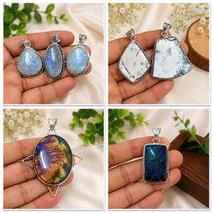 จี้รูปหยดน้ำประดับด้วยหินกึ่งมีค่าขัดเงาสำหรับทำเครื่องประดับ - Product Image 3
