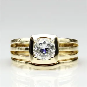 Vintage Round Cut Moissanite Engagement <b>Ring</b> Set <b>925</b> Sterling <b>Silver</b> Yellow Gold Plated Women's Bridal <b>Ring</b> Set - Product Image 1