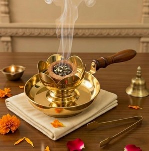 Juego de quemador de incienso de carbón de acero con pinzas de madera |   Quemador de Loban Dhoop Religioso para Invierno/Otoño |   Set de Fragancias Decorativas para el Hogar - Product Image 2