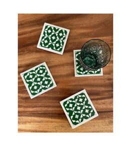 Sous-verre en os incrusté de 6 mm d'épaisseur avec support, motif floral noir et blanc, forme rectangulaire, décoration de table - Product Image 4