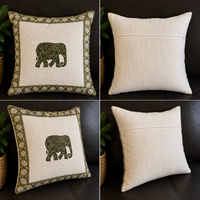Housse de coussin carrée en coton faite à la main, imprimée au bloc, design éléphant, tissu écologique anti-bactérien, décoration maison et hôtel