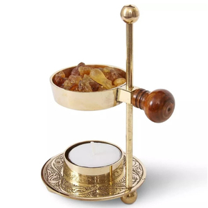 Brass Incense <b>Burner</b> With Sandalwood Handle Aromatherapy Dhoop Dani <b>For</b> Home Office Decor Incense Holder On Sale - Product Image 1
