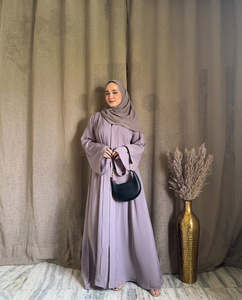 Wholesale Beaded <b>Sequined</b> Solid Eid Ramadan Daily V Neck Lightweight Breathable Polyester Floor Length Long Sleeve Abaya - Product Image 3