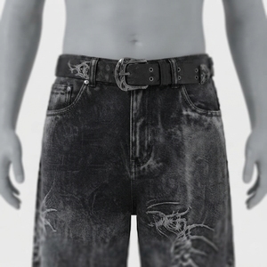 Jeans en denim déchiré à jambes larges pour homme avec broderie, coupe ample, style streetwear, style automne - Product Image 4