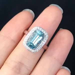 แหวนจี้อะความารีนซานต้ามาเรียธรรมชาติทรงพิเศษ งานแฮนด์เมด เครื่องประดับสั่งทำคุณภาพสูง ของขวัญสำหรับงานหมั้นและงานแต่งงาน - Product Image 2