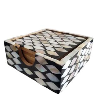 <b>Black</b> Resin Mother Of Pearl Flatware Tea Cup <b>Coasters</b> Mats Pads With Box Set At Low Price High Standard Dinnerware Drink <b>Coaster</b> - Product Image 1