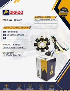 Ensemble de plaque de bobine de stator 8 pôles Hero Honda CD Deluxe, qualité export, pour pièces détachées de deux-roues, Inde, Orado - Product Image 4