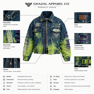 Chaqueta Trucker de Mezclilla con Lavado Ácido para Hombre, Estilo Cyberpunk, Degradado, Mangas Desgastadas, Bordada, Streetwear, Personalizada OEM 100% - Product Image 5
