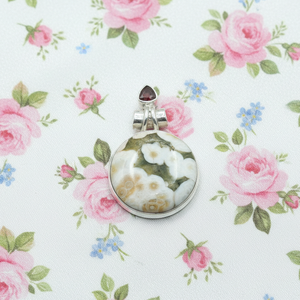 Natural Ocean Jasper and <b>Garnet</b> Gemstone Pendant 925 Sterling Silver Rose Gold Yellow Gold Plated Healing Boho Jewelry Gift her - Product Image 5