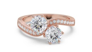 <b>Two</b> <b>Stone</b> Round Diamond Shoulder Set <b>Ring</b> 0.65 Ct Lab Grown Diamond In 18K Yellow White Rose Gold And Platinum - Product Image 3