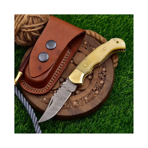 Damascus Steel Industrial Grade <b>Drop</b> Point Folding Knife Wood Handle <b>Back</b> Lock Opening Survival Knife OEM ODM 3-Year Warranty - Product Image 3