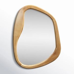 Espejo de Pared Orgánico Moderno con Marco Asimétrico de Madera Sólida, Espejo Decorativo Colgante para Baño, Entrada y Sala de Estar - Product Image 1