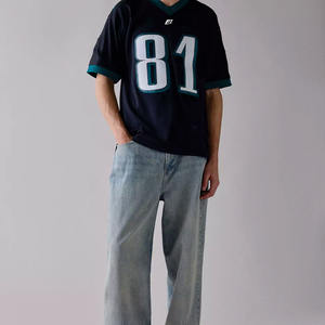 เสื้อเจอร์ซีย์อเมริกันฟุตบอลแบบตาข่ายสำหรับทุกเพศ พิมพ์ลายแบบซับลิเมชั่น เสื้อโอเวอร์ไซส์สไตล์สตรีทแวร์ เสื้อกีฬาระบายอากาศได้ดี ผลิตจากโพลีเอสเตอร์ 100% ขายส่ง - Product Image 1