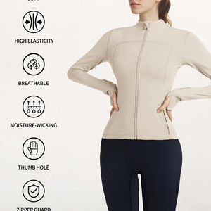 Chaqueta deportiva para mujer, hecha a medida, ropa deportiva de alta calidad y chaqueta de yoga ajustada con cremallera y bolsillo para gimnasio y correr - Product Image 4
