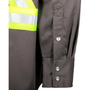 เสื้อเชิ้ตช่างเชื่อมทนไฟ แขนยาว ป้องกันไฟไหม้ สีเทา ลายแถบเหลือง - Product Image 5