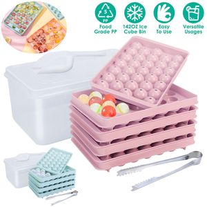 Paquete de 4 moldes para cubitos de hielo circulares pequeños, 132 unidades, molde para bolas de hielo redondas con tapa, contenedor para cubitos de hielo pequeños, para enfriar bebidas - Product Image 5