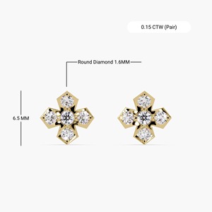 Pendientes de Diamante Cultivado en Laboratorio de 0.15ct, Corte Redondo, Oro Amarillo de 14K, Certificado IGI, Regalo de Boda Minimalista para Mujer - Product Image 5