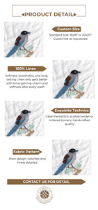 Serviette en lin avec motif d'oiseau bleu, les tons froids créent une ambiance sereine et raffinée à la table. - Product Image 2