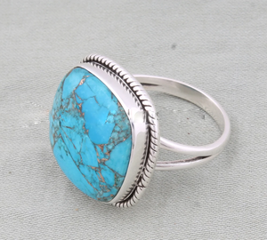Blue Copper Turquoise <b>Ring</b> 925 Silver <b>Statement</b> <b>Ring</b> Unique Gemstone <b>Ring</b> Handmade Boho Jewelry - Product Image 3