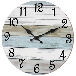 Reloj de Pared Náutico de Madera de Cedro Hecho a Mano con Rayas Azules y Blancas, Venta al por Mayor en Moradabad - Product Image 1