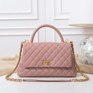 Sac fourre-tout décontracté pour femme en cuir véritable, motif losanges, sac à bandoulière de luxe de créateur avec rabat et chaîne, durable - Product Image 1