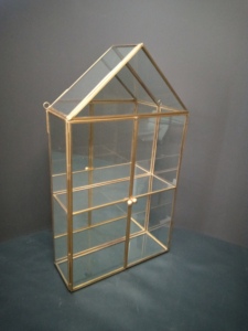 Artisan Design Modern Brass/Glass/Mirror Hut Shape <b>Wall</b> <b>Mounted</b> Double Tier Storage Cabinet with Decorative <b>Shelf</b> - Product Image 6