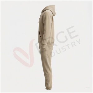 Ensemble de survêtement beige à capuche pour homme, manches longues, couleur unie, décontracté, respirant, coupe régulière, pour l'automne - Product Image 3