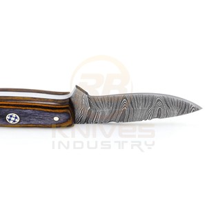 Couteau de chasse et de camping artisanal en acier Damas, manche en bois, étui en cuir véritable, lame fixe, survie en plein air - Product Image 5
