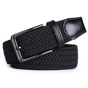 Cinturón Casual con Patrón de Espiga Trenzada, Hebilla de Acero, Diseño Elástico Negro Resistente - Product Image 1
