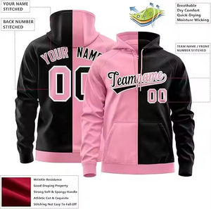 เสื้อฮู้ดผู้ชายสั่งทำพิเศษ สีดำขาว บล็อกสี  ปักชื่อทีมและหมายเลข  พิมพ์ลายแบบซับลิเมชั่น ระบายอากาศได้ดี เหมาะสำหรับใส่ลำลองในฤดูใบไม้ร่วง - Product Image 3