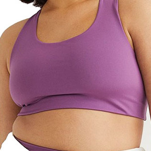 สปอร์ตบราสีม่วงสำหรับผู้หญิง แบบ Racerback รองรับปานกลาง ไร้ตะเข็บ สำหรับโยคะและออกกำลังกาย สีพื้น คอกว้าง ผลิตจากผ้าสแปนเด็กซ์และโพลีเอสเตอร์ - Product Image 2
