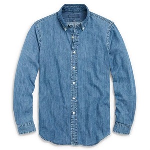 Chemise en jean délavé pour homme, 100% coton, à manches longues, col à revers, coupe ajustée, avec logo cheval brodé tricoté, style décontracté, vente en gros, collection été - Product Image 6