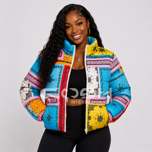 Veste d'hiver unisexe Cosh International à col montant, imprimé patchwork, fermeture éclair, longueur courte, manches longues - Product Image 4