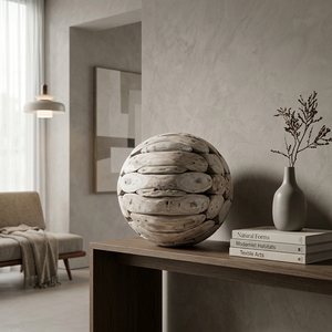 Ball Bali Handcrafted <b>Wooden</b> Driftwood Sphere Sculpture <b>Rustic</b> Coastal Tabletop Decorative Artwork Home Decor Accent Sphere Ball - Product Image 5