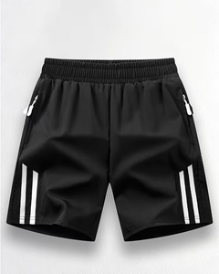 Men's Black Breathable Quick Dry Lace Elastic Waist Casual Shorts Solid Color Mid Rise Woven Polyester/Cotton Fabric - Product Image 1