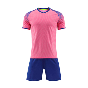 Ensemble de maillots de football pour hommes, col en V, manches courtes, rose, bleu, motif géométrique, évacuation de l'humidité, toutes saisons, polyester - Product Image 1