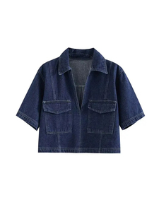 Women Denim <b>Set</b> Short Sleeve <b>Blazer</b> With Pocket And High Waist Skirt Solid Color Casual Spring Summer Outfit Denim Skirt <b>Set</b> - Product Image 4